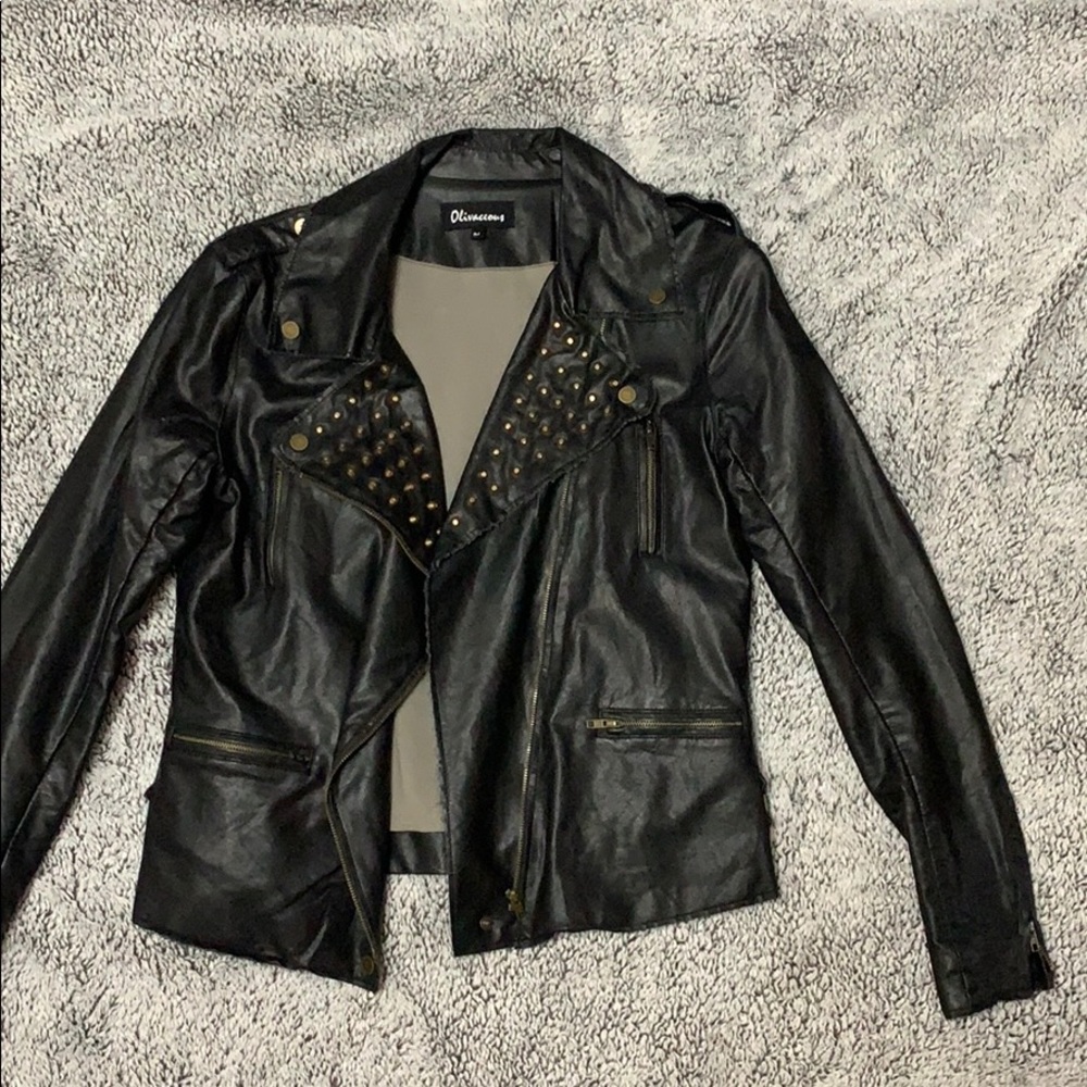 Faux leather jacket with gold studs